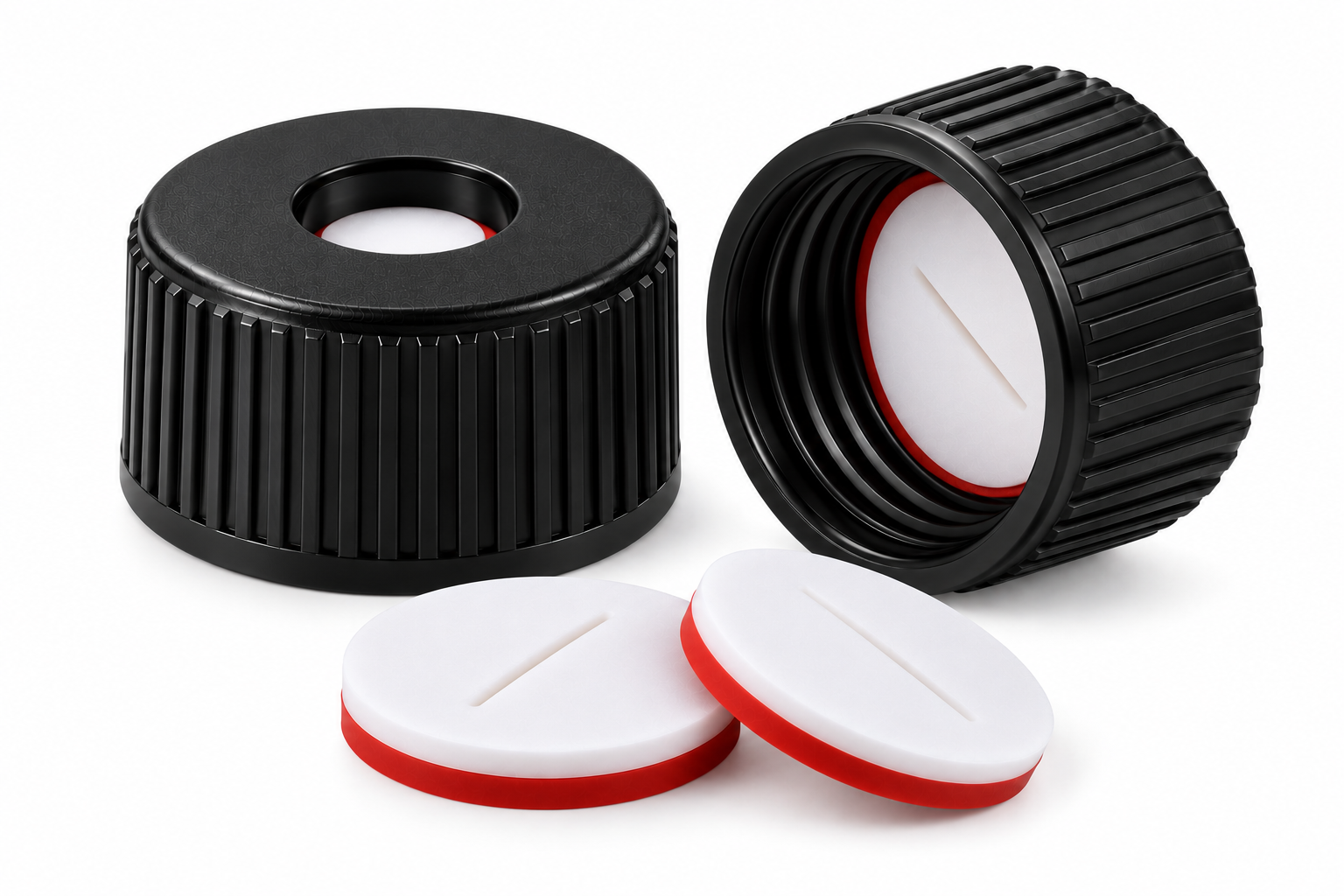 10-425 Preassembled Cap & Septa – White Silicone/Red PTFE, Slitted